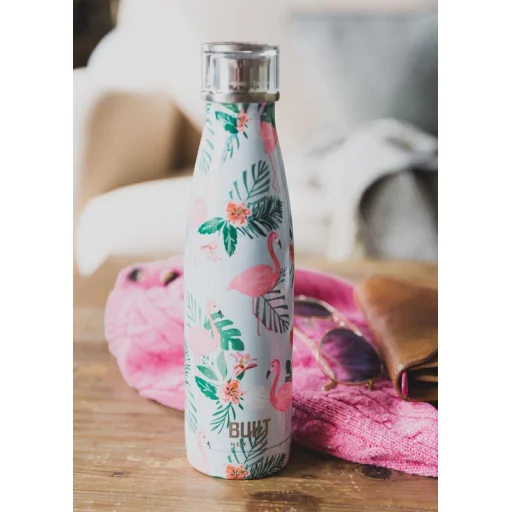 Built Perfect vákum szigetelt vizesüveg, rozsdamentes acél kulacs 500 ml flamingo - 2