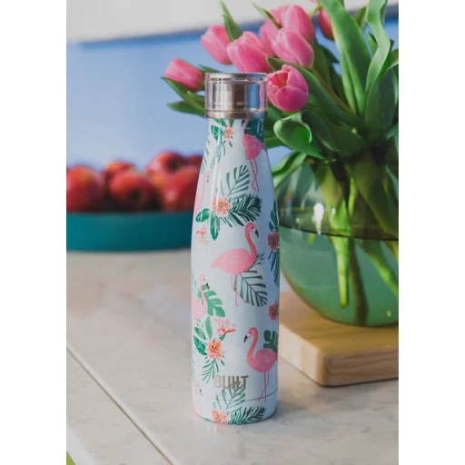 Built Perfect vákum szigetelt vizesüveg, rozsdamentes acél kulacs 500 ml flamingo - 3