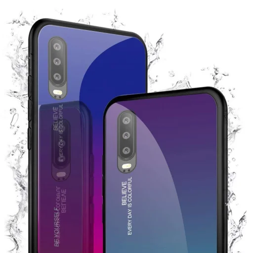 Gradient 9H üveghátlapú tok szilikon kerettel Huawei P30 Pro fekete/kék - 7
