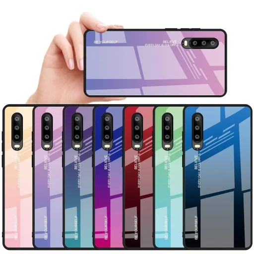 Gradient 9H üveghátlapú tok szilikon kerettel Huawei P30 Pro fekete/kék - 8