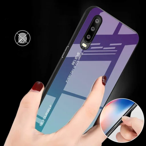 Gradient 9H üveghátlapú tok szilikon kerettel Huawei P30 Pro fekete/kék - 3