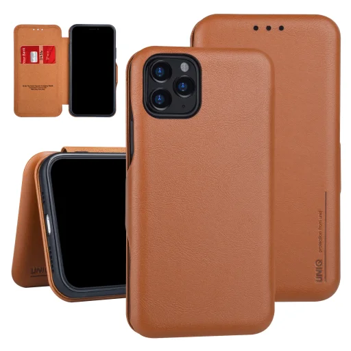 UNIQ iPhone 11 Pro fliptok kártyatartóval világos barna - 1