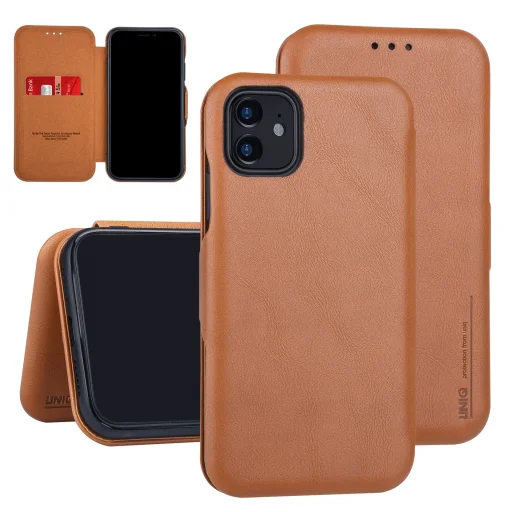 UNIQ iPhone 11 fliptok kártyatartóval világos barna - 1