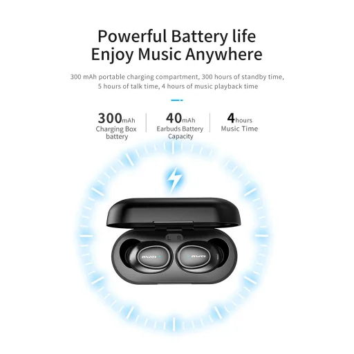 Awei TWS T16 bluetooth fülhallgató és powerbank fekete - 4