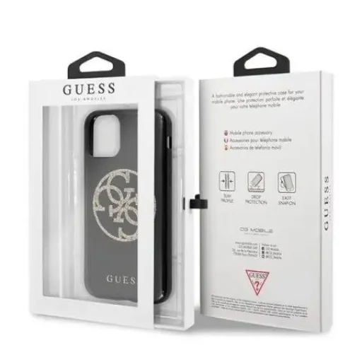 Guess Saffiano 4G Circle Logo iPhone 11 Pro tok fekete flitteres mintával (GUE000601) - 4