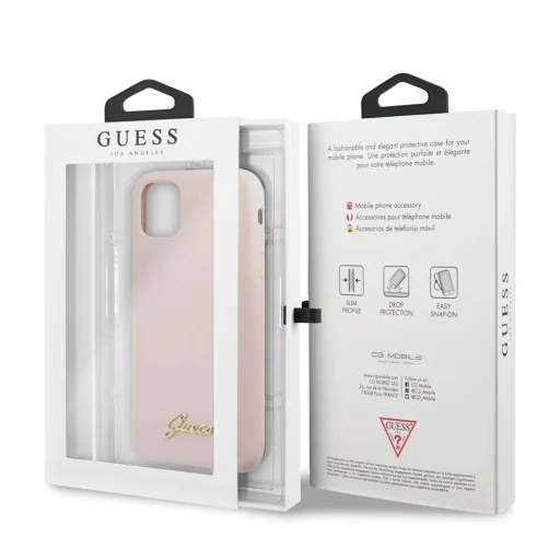 Guess Silicone Vintage iPhone 11 Pro tok világos rózsaszín arany logóval (GUE000595) - 4