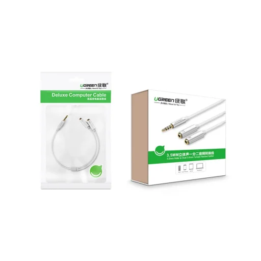 Ugreen AUX 3.5mm-es mini jack elosztó adapterkábel mikrofon bemenettel, 20cm ezüst (30619) - 3