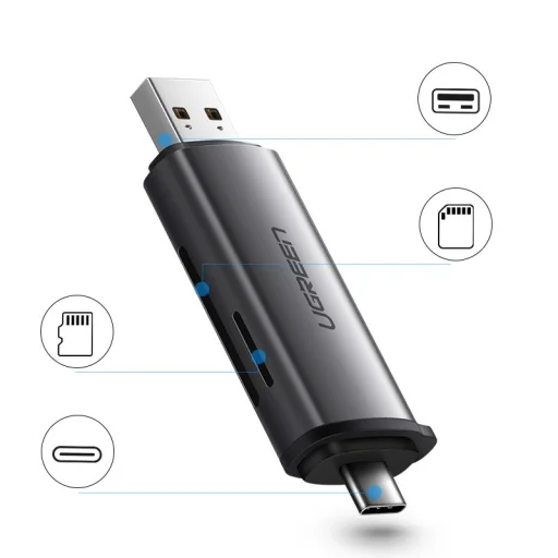 Ugreen USB Type C/ USB 3.0 SD/ micro SD kártyaolvasó szürke - 6