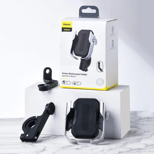 Baseus univerzális kormányra szerelhető biciklis telefon és tükörtartó ezüst (SUKJA-0S) - 22