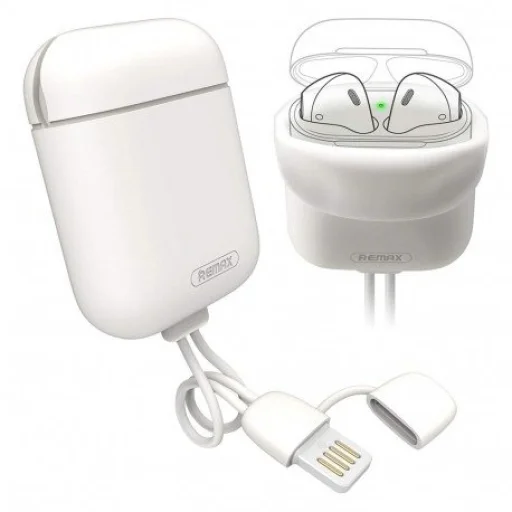 AirPods 1/2 tok, szilikon tok + lightning kábel fehér Remax - 1