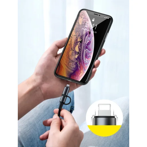 Baseus Twins 2in1 kábel, USB Type C PD - USB Type C tápegység (60W 20V / 3A) + Lightning (9V 2A) kábel 1m fekete (CATLYW-H01) - 9