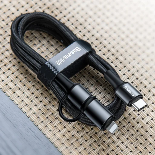 Baseus Twins 2in1 kábel, USB Type C PD - USB Type C tápegység (60W 20V / 3A) + Lightning (9V 2A) kábel 1m fekete (CATLYW-H01) - 11