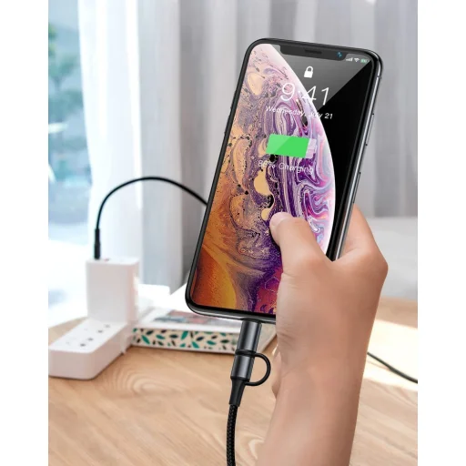 Baseus Twins 2in1 kábel, USB Type C PD - USB Type C tápegység (60W 20V / 3A) + Lightning (9V 2A) kábel 1m fekete (CATLYW-H01) - 16