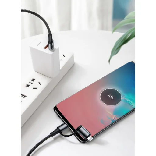 Baseus Twins 2in1 kábel, USB Type C PD - USB Type C tápegység (60W 20V / 3A) + Lightning (9V 2A) kábel 1m fekete (CATLYW-H01) - 18