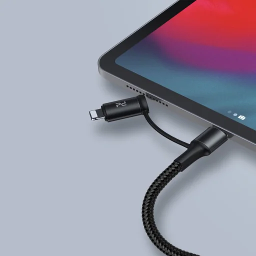 Baseus Twins 2in1 kábel, USB Type C PD - USB Type C tápegység (60W 20V / 3A) + Lightning (9V 2A) kábel 1m fekete (CATLYW-H01) - 19