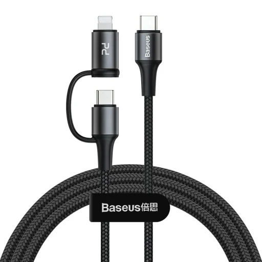 Baseus Twins 2in1 kábel, USB Type C PD - USB Type C tápegység (60W 20V / 3A) + Lightning (9V 2A) kábel 1m fekete (CATLYW-H01) - 1