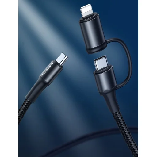 Baseus Twins 2in1 kábel, USB Type C PD - USB Type C tápegység (60W 20V / 3A) + Lightning (9V 2A) kábel 1m fekete (CATLYW-H01) - 21