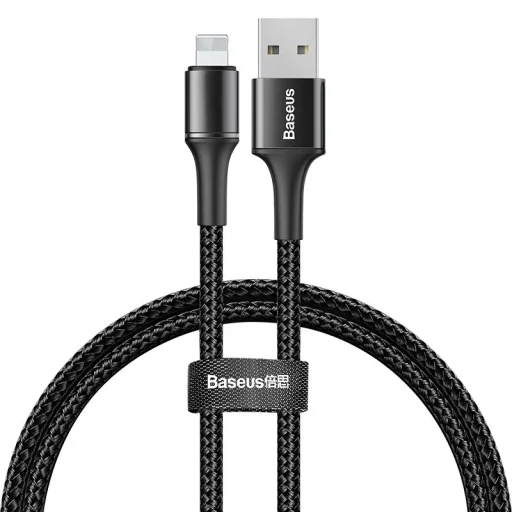 Baseus Halo nylon harisnyázott USB/Lightning kábel 2.4A/0.5m fekete (CALGH-A01) - 1