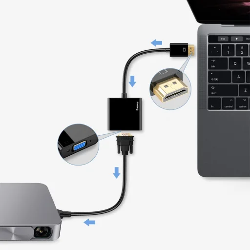 Baseus 4K HDMI/VGA - Micro USB - AUX audio 3.5mm mini jack átalakító adapter fekete (CAHUB-AH01) - 8