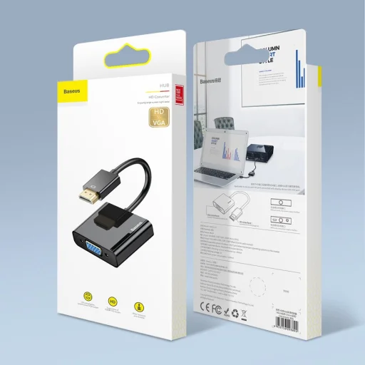 Baseus 4K HDMI/VGA - Micro USB - AUX audio 3.5mm mini jack átalakító adapter fekete (CAHUB-AH01) - 9