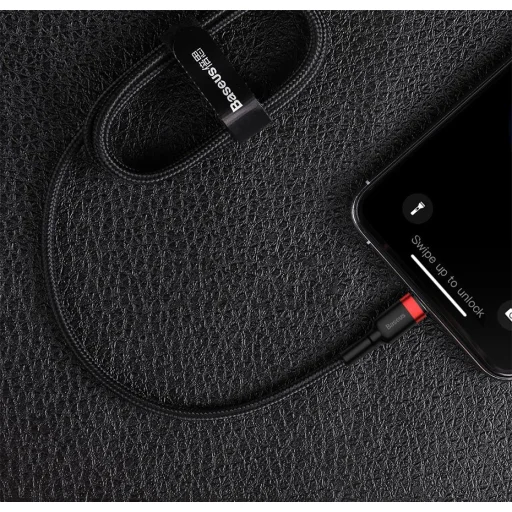 Baseus Cafule Nylon harisnyázott USB-Type C PD/ Lightning kábel 18W QC3.0 1m fekete/piros (CATLKLF-91) - 16