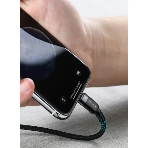 Baseus Cafule Nylon harisnyázott USB-Type C PD/ Lightning kábel 18W QC3.0 1m fekete/piros (CATLKLF-91) - 8