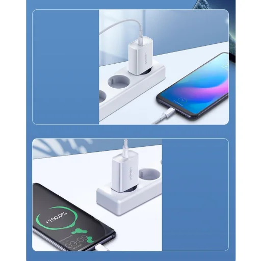 Ugreen fali töltő adapter USB-C PD 3.0 gyors töltés 4.0 18W 3A fehér (60450) - 8