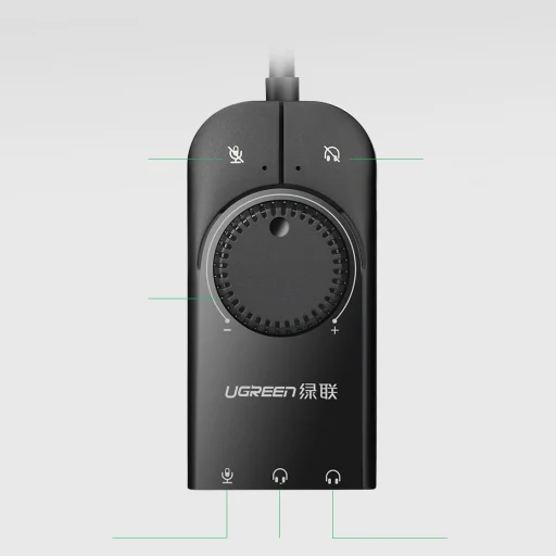 Ugreen USB külső hangkártya 3.5mm-es mini jack hangerőszabályzóval, 15cm fekete (40964) - 9