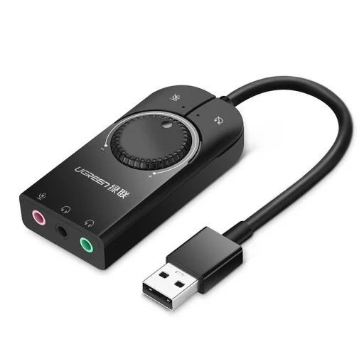 Ugreen USB külső hangkártya 3.5mm-es mini jack hangerőszabályzóval, 15cm fekete (40964) - 1