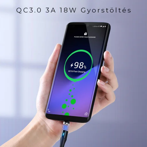 BeeGeek AM60 USB kábel 1M 3A 18W QC 3.0 gyorstöltés USB-C, Type-C mágneses fejjel, 1m fekete - 4