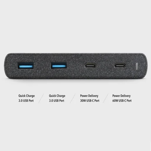 UNIQ Surge 90W 2xUSB Quick Charge 3.0 + 2xUSB-C PD 3.0 HUB, töltőállomás szénfekete - 6