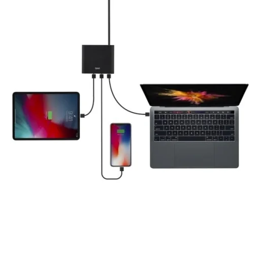 UNIQ Surge 90W 2xUSB Quick Charge 3.0 + 2xUSB-C PD 3.0 HUB, töltőállomás szénfekete - 2