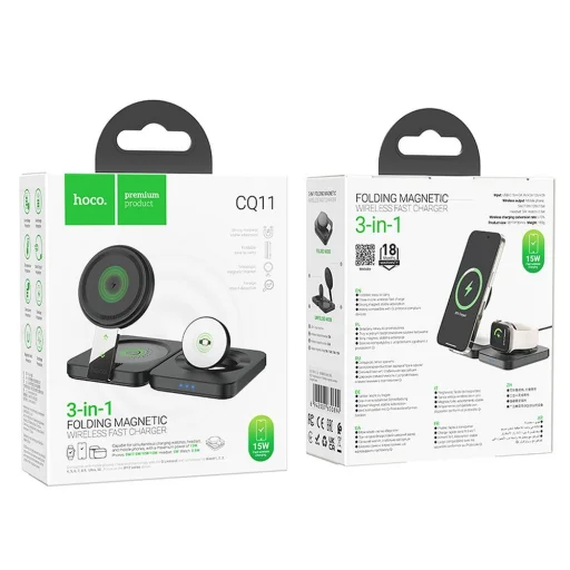 HOCO összecsukható vezeték nélküli töltő 3 az 1-ben kompatibilis Apple Watch 15W CQ11 fekete - 9