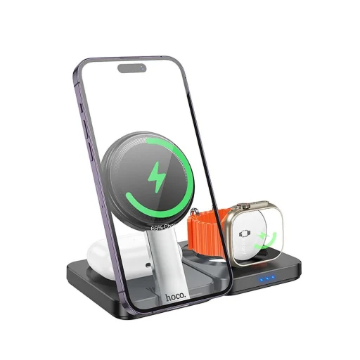 HOCO összecsukható vezeték nélküli töltő 3 az 1-ben kompatibilis Apple Watch 15W CQ11 fekete - 1
