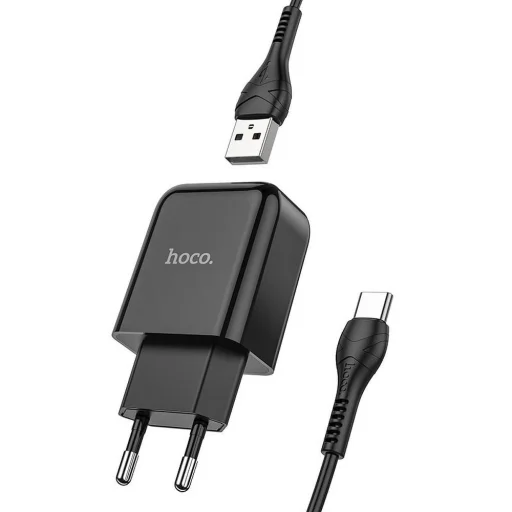 HOCO utazó töltő USB A + kábel USB A-ról Type C-re 2.1A N2 fekete - 1