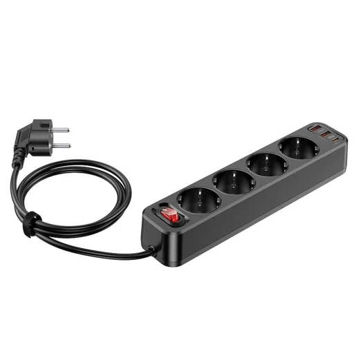 HOCO elosztó 4 foglalattal + 2 x USB A + Type C PD QC3.0 3A 20W NS1 fekete - 1