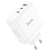 HOCO fali töltő 2 x Type C + USB A QC PD 65W GaN N30 fehér