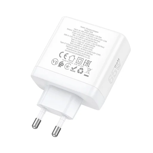 HOCO fali töltő 2 x Type C + USB A QC PD 65W GaN N30 fehér - 6