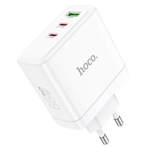 HOCO fali töltő 2 x Type C + USB A QC PD 65W GaN N30 fehér - 1