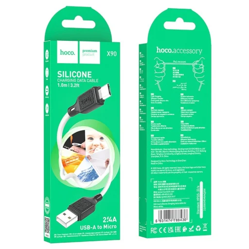 HOCO kábel USB A-Micro USB 2,4A X90 1m fehér - 5