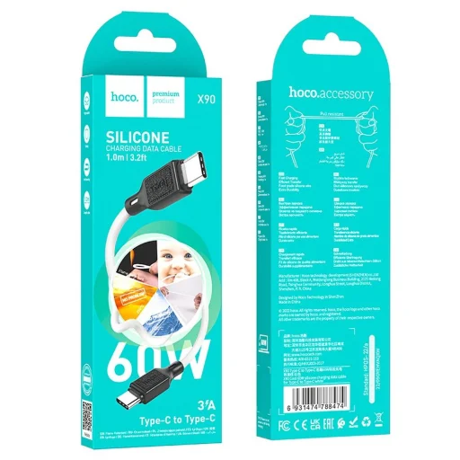 HOCO kábel Type C to Type C 3A 60W X90 1 m fehér - 4