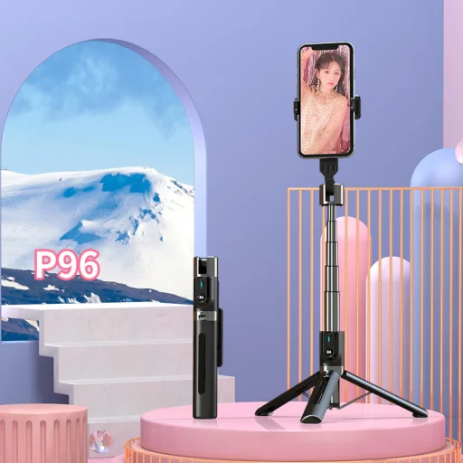 Selfie bot - levehető Bluetooth távirányítóval és állvánnyal - P96 FEKETE - 2