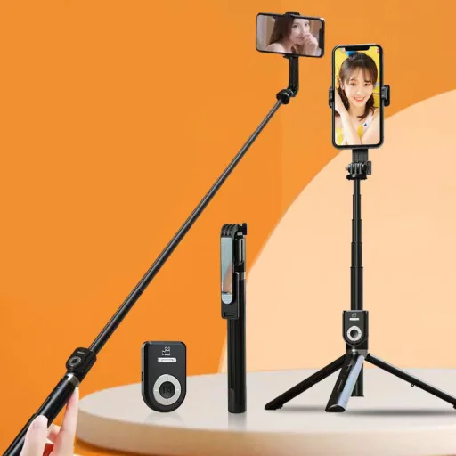 Selfie bot - levehető bluetooth távirányítóval és állvánnyal - P81 1,6 méter FEKETE - 4