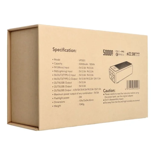 VEGER powerbank 50 000 mAh PD QC3.0 5A 22,5W Tank Lite (W5001) fekete - 26