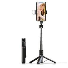 Selfie bot - levehető bluetooth távirányítóval, állvánnyal és LED fénnyel - P90D FEKETE