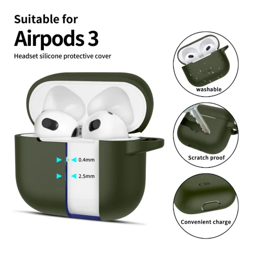Tech-protect Szilikon Akasztó Apple Airpods 3 Olajzöld Tok - 2