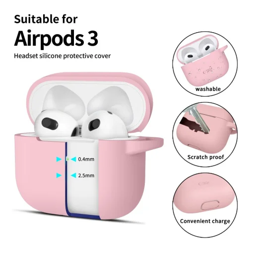 Tech-protect Szilikon Akasztós Apple Airpods 3 Tok Púderrózsaszín - 2