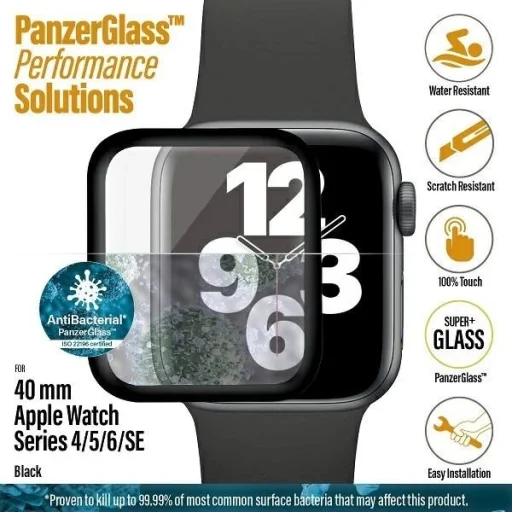 PanzerGlass Hajlított Antibakteriális Edzett Üveg Apple Watch 4/5/6/SE - 40mm - Fekete üvegfólia - 3
