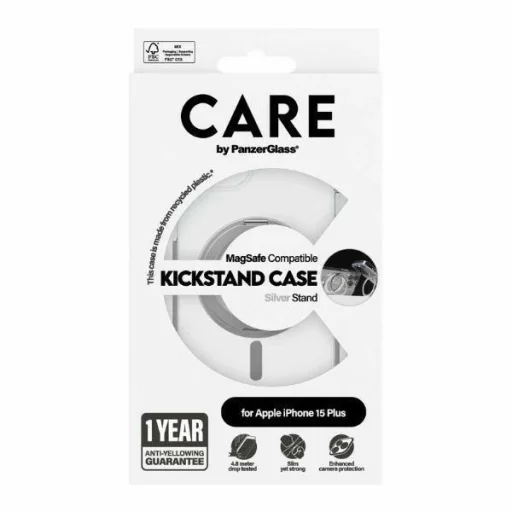 CARE by PanzerGlass Kitámasztós tok MagSafe iPhone 15 Plus - ezüst - 4