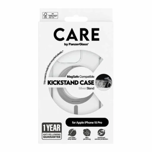 CARE by PanzerGlass Kitámasztós tok MagSafe iPhone 15 Pro - ezüst - 4